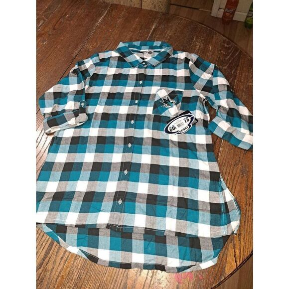 New Large Concept Sports NHL San Jose Sharks Breakout Ladies Flannel Nightshirt - Picture 1 of 6